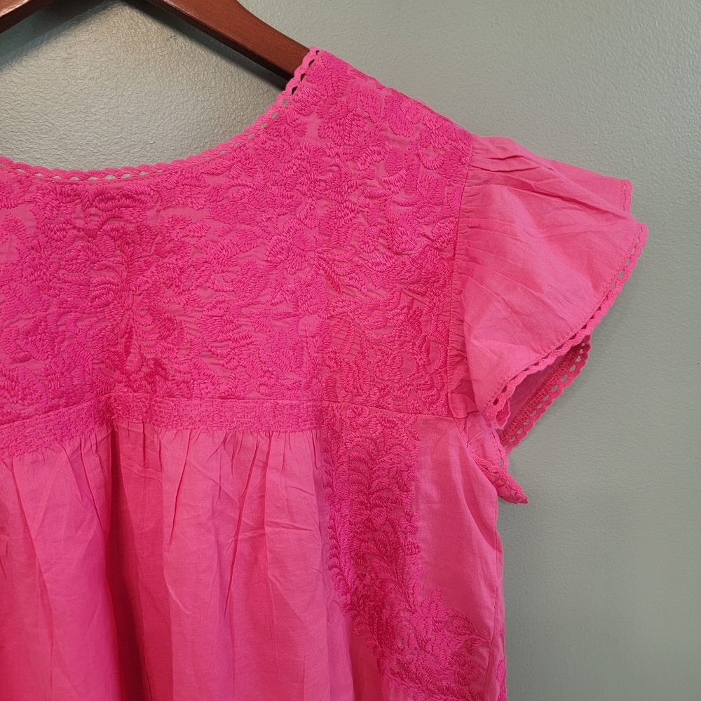 J. Marie Pink Embroidered Women's Peplum Top Womens Size MD New Farmhouse - Picture 10 of 11